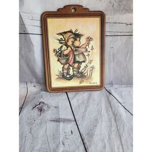 Vtg 1970s Hummel 7.5x10” Kitchen Art Print Plaque Picnic Cake & Flowers Evans